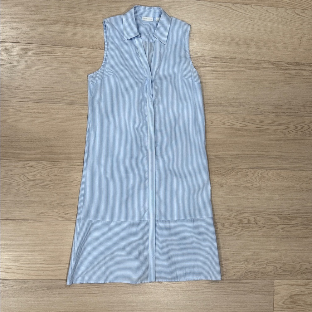 York & Company Button Up Blue/white Striped Shirtdress Sleeveless
